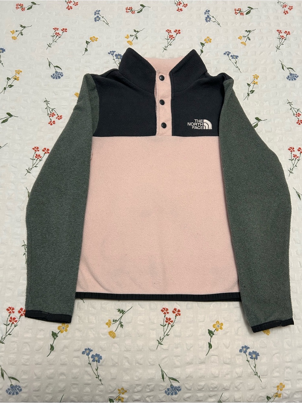 The North Face Pink, Black & Green Snap-Neck Fleece Pullover